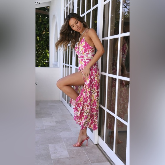 NWT Hello Molly Beach Sunsets Midi Dress Fuschia Size 6 - Picture 2 of 8